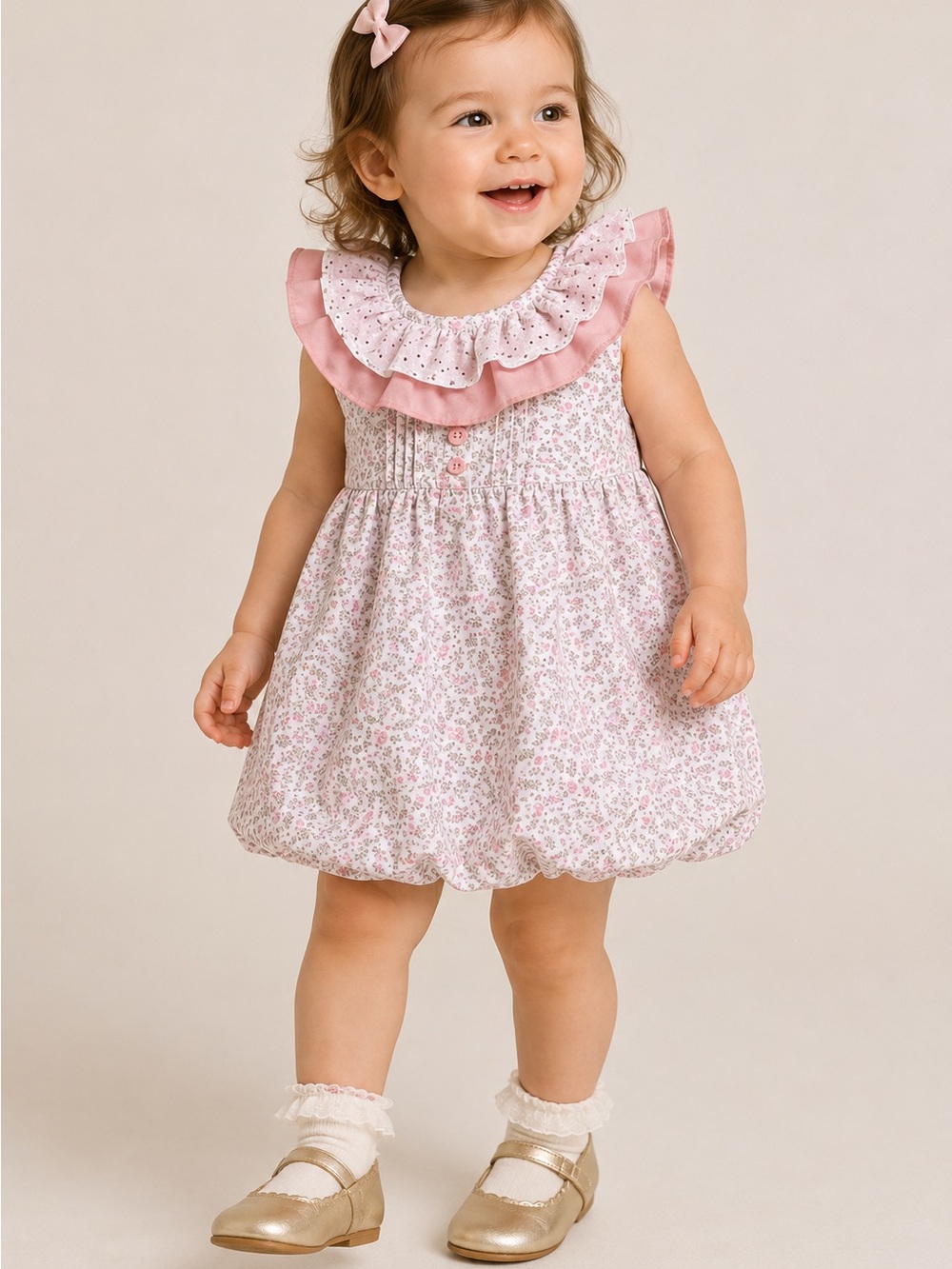 Sardon Floral Baby Dress 24M Pink Ruffle Collar Boutique